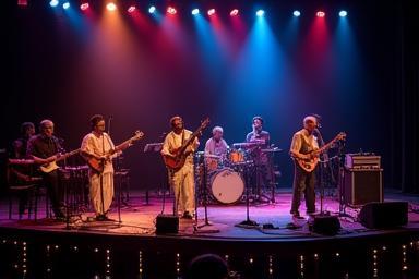 Musicians performing Raga Fusion concert live on stage.